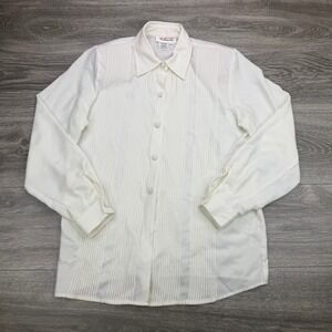 Vintage Talbots Womens 8 Ivory Tuxedo Blouse Pleated Front Button Up Shirt USA